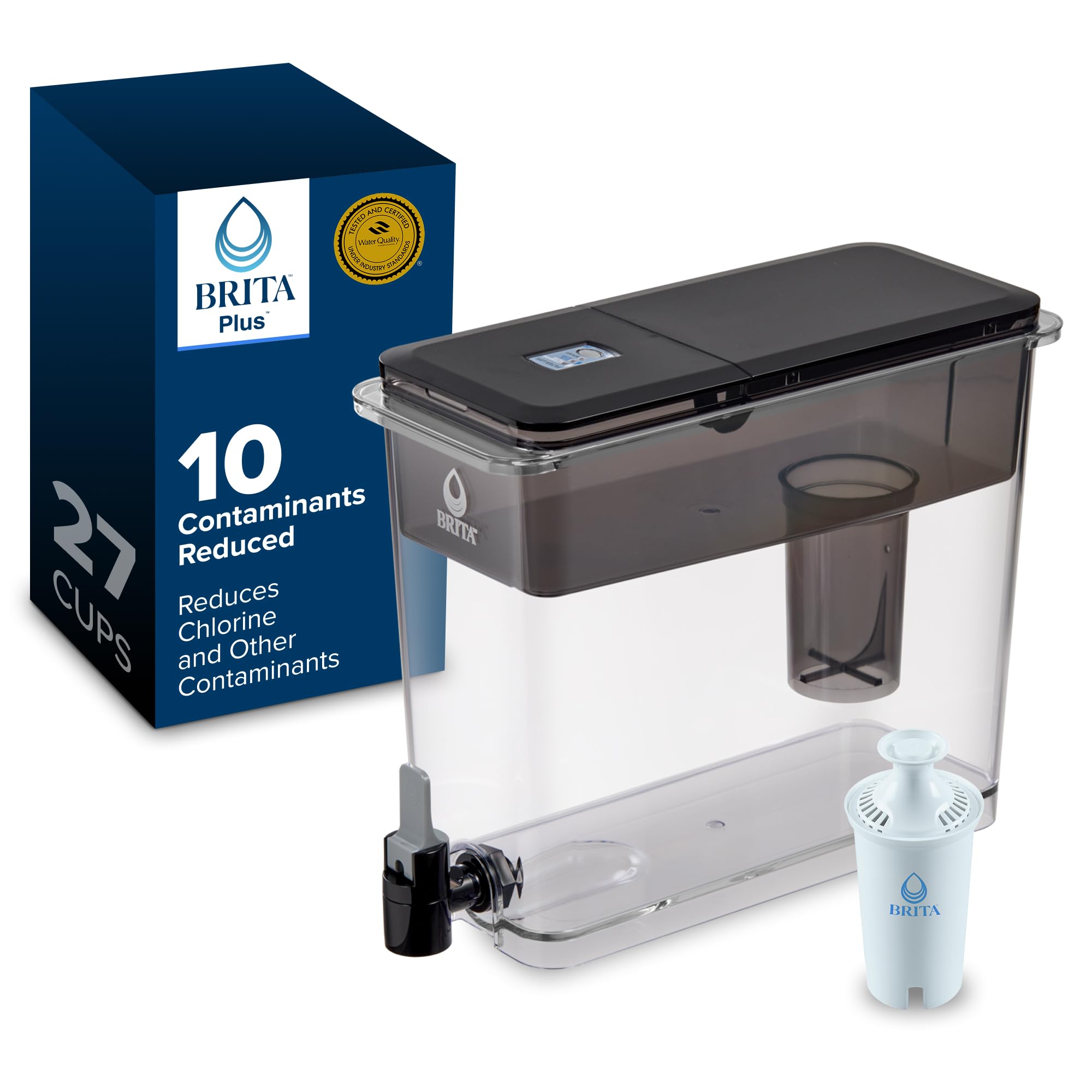 A large countertop water dispenser with a carbon filter