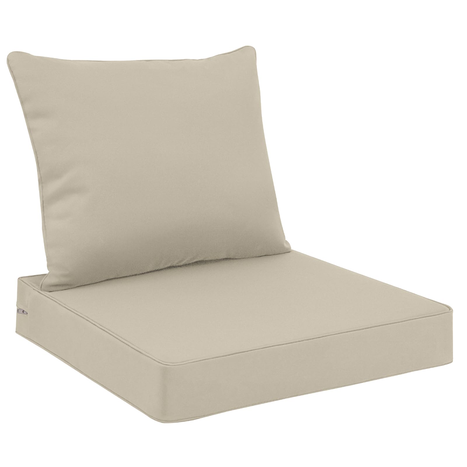 A removable-cover outdoor seat-and-back cushion set advertised as waterproof and fade-resistant