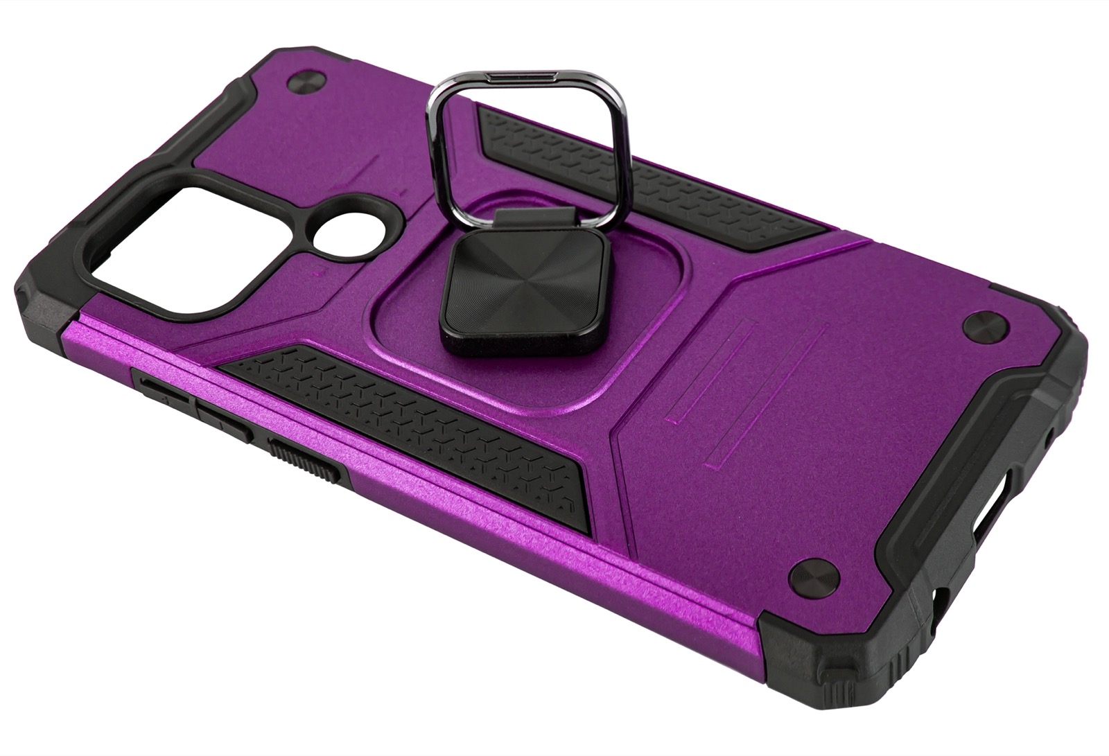 A rugged protective phone case with reinforced corners and a raised edge