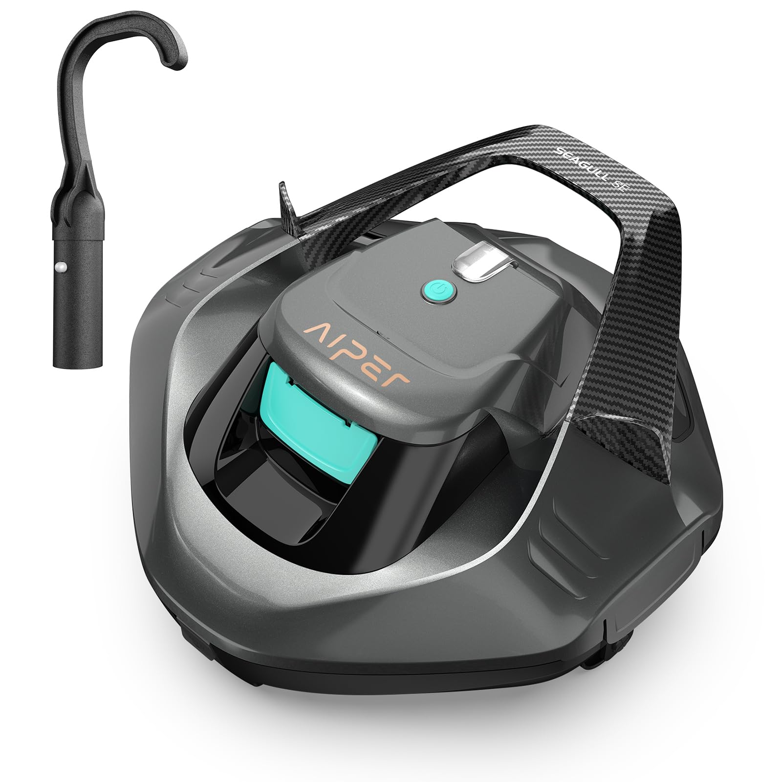 AIPER Seagull SE cordless robotic pool vacuum on a colorful background