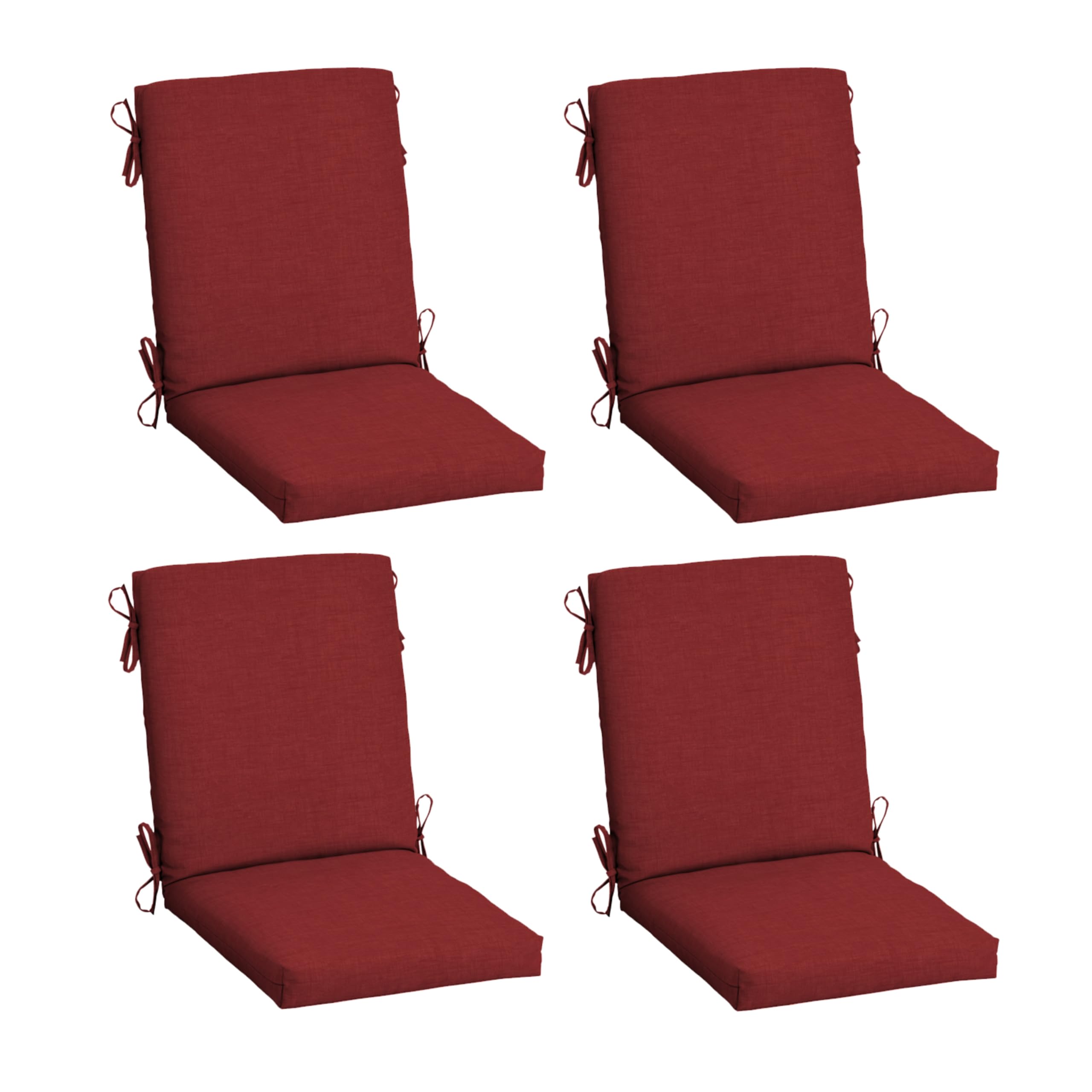 Arden 4-pack outdoor patio dining chair cushion in Ruby Red Leala, 20x44 high-back style