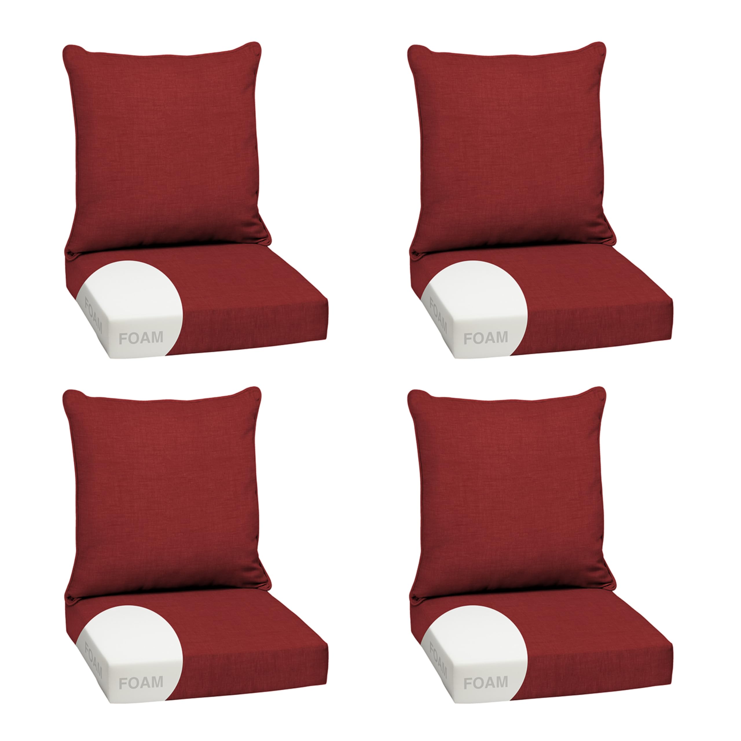 Arden Outdoor deep seat cushion set in Ruby Red Leala texture on a patio chair