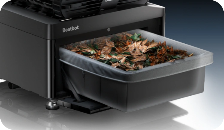 Beatbot AquaSense X AstroRinse station 22-liter debris basket filled with leaves