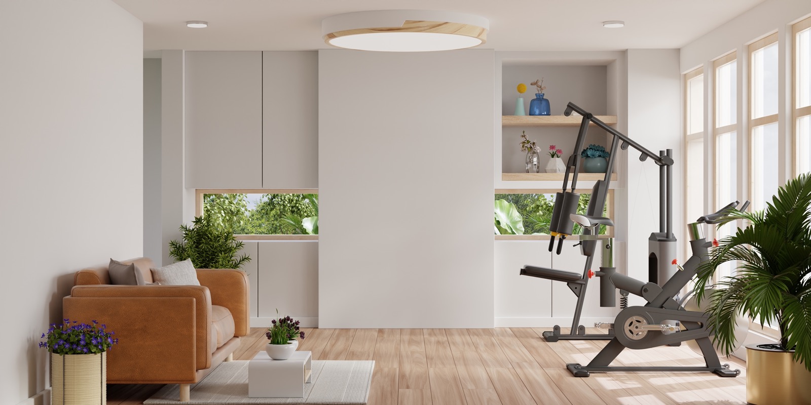 Compact cardio equipment fitted into a modern living-room space