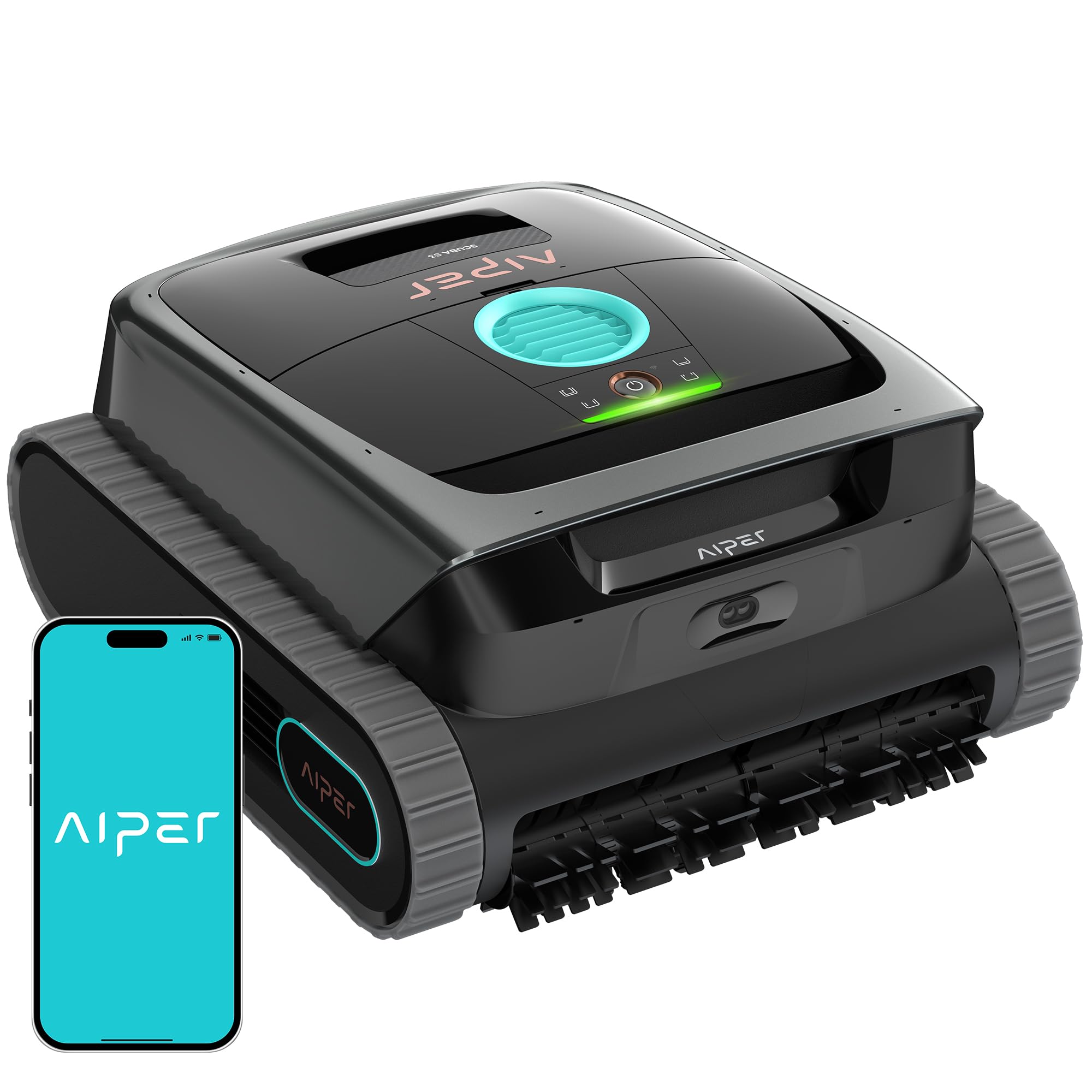 Cordless robotic pool cleaner on a pool floor
