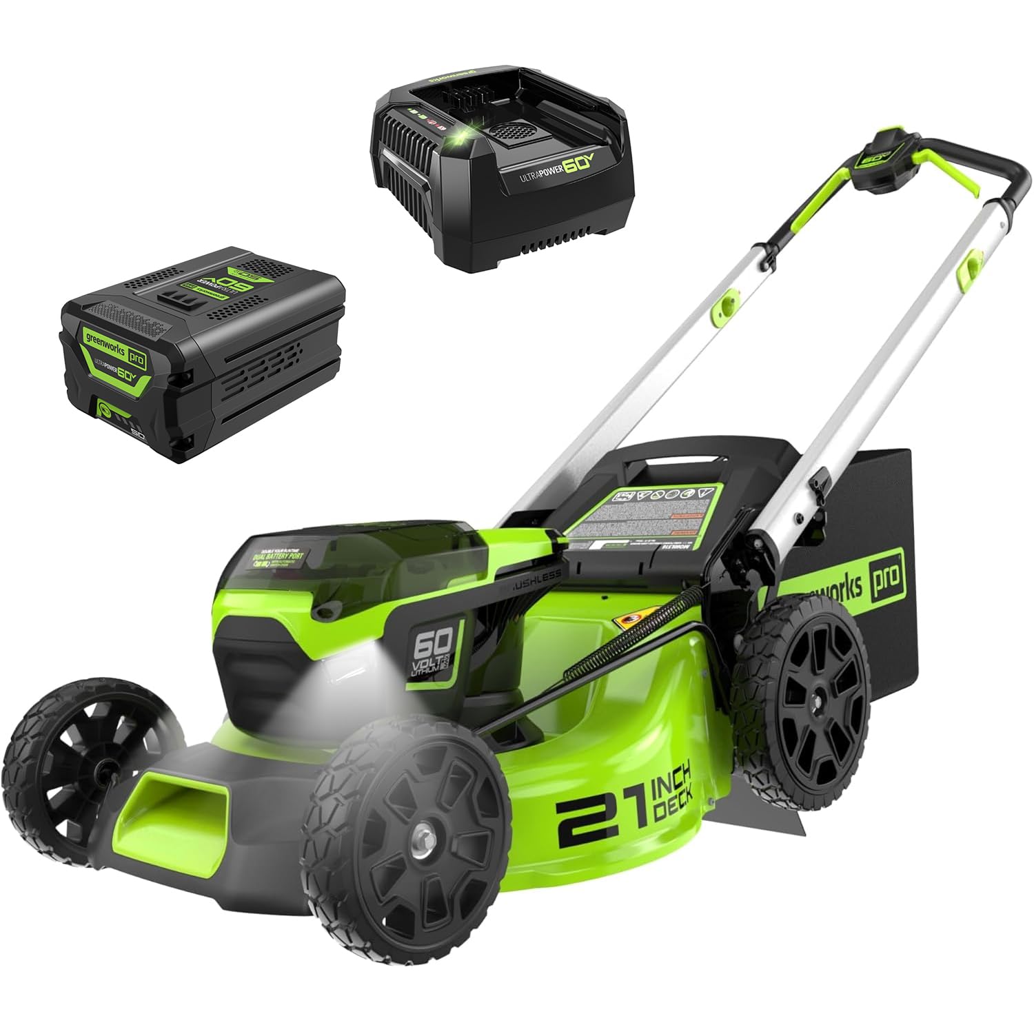 Greenworks 60V 21-inch brushless push cordless lawn mower with 5.0Ah battery