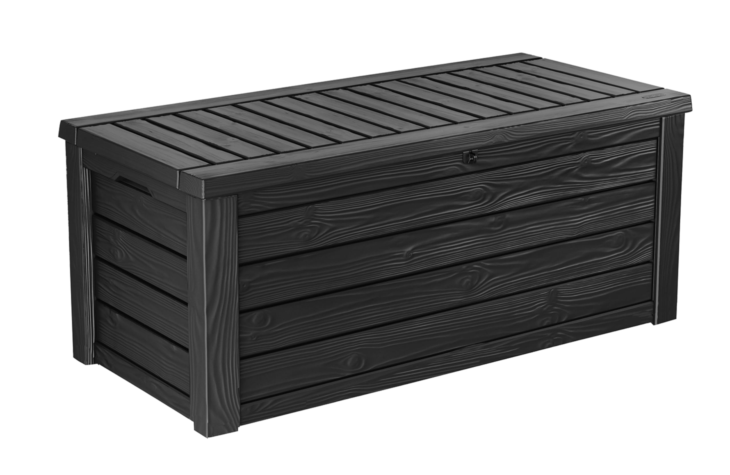 Keter Westwood 150-gallon resin deck box for storing patio cushions out of the rain