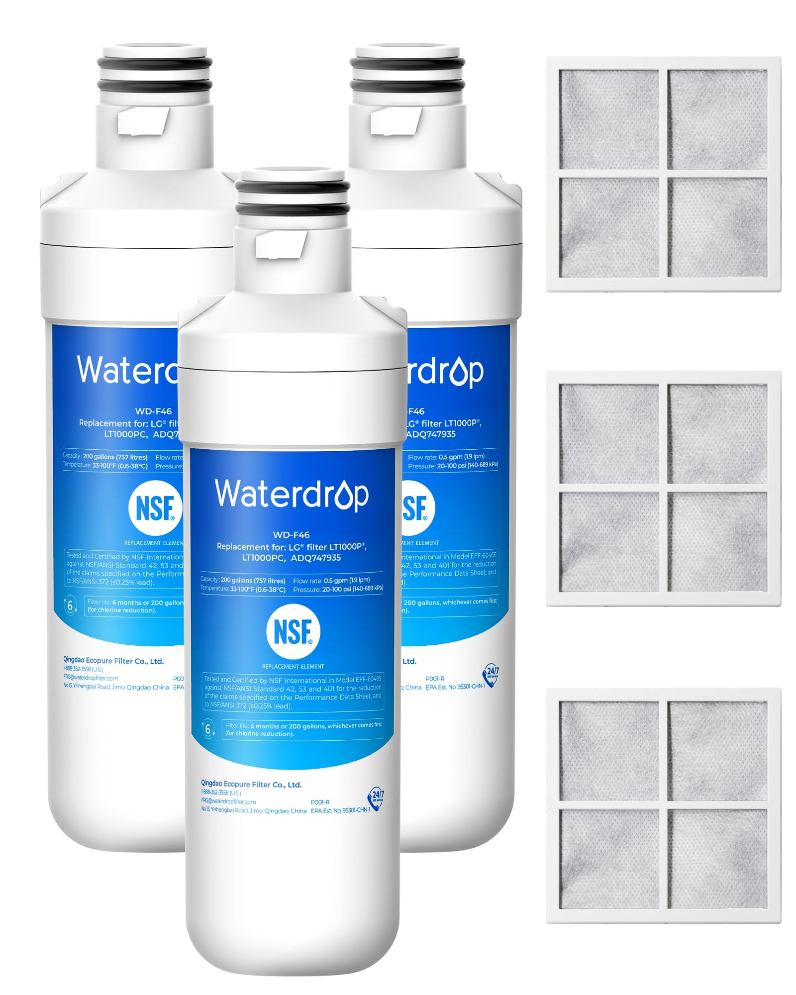 Waterdrop LT1000PC replacement water filter three-pack with LT120F air filter